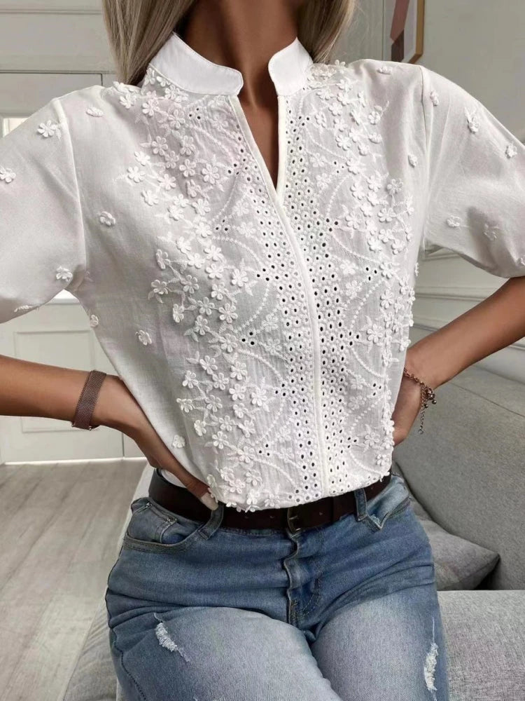 Embroidered Elegance Blouse | Feminine Texture | Polished Simplicity