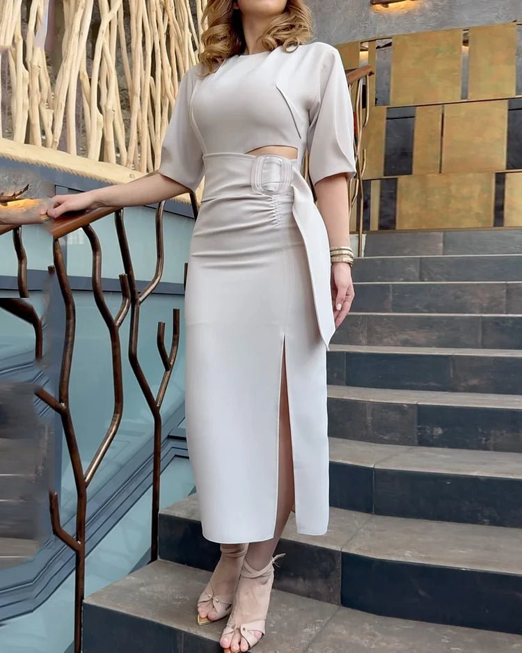Modern Muse Belted Dress | Sculptural Silhouette & Bold Cutouts | Elegant Edge