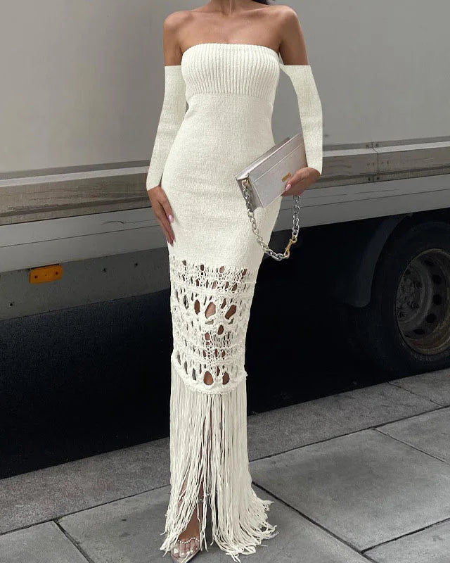Boho Luxe Knit Dress | Fringe Drama | Crochet Detailing