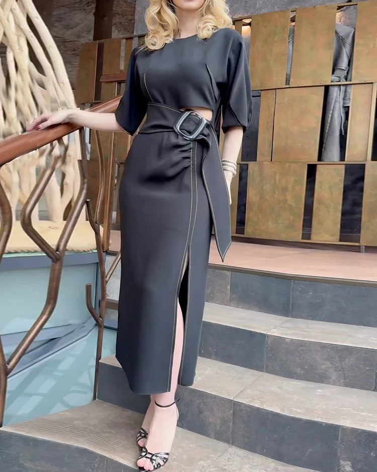 Modern Muse Belted Dress | Sculptural Silhouette & Bold Cutouts | Elegant Edge