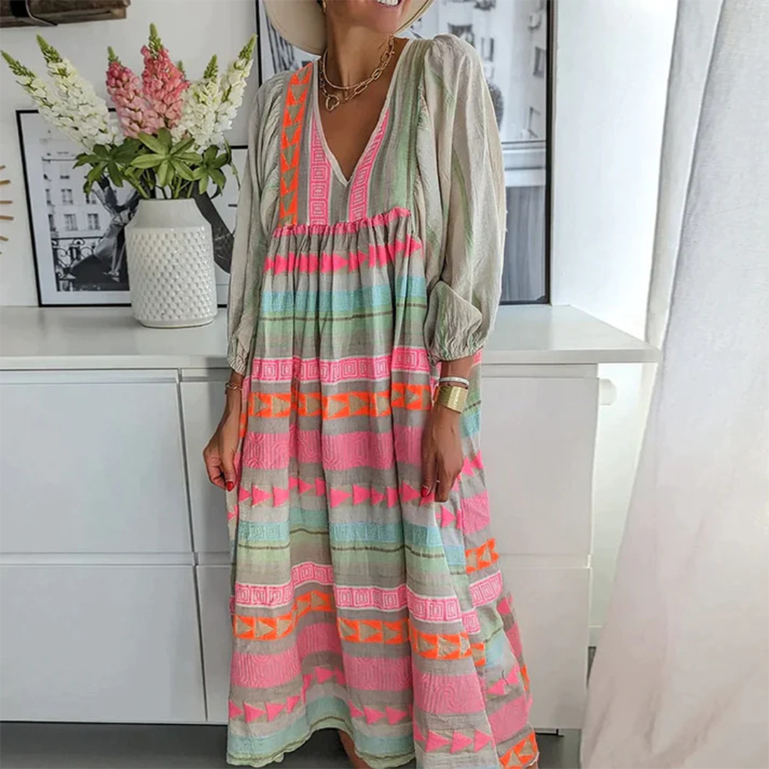 Boho Geo Embroidered Midi Dress | Artful Ease for Everyday