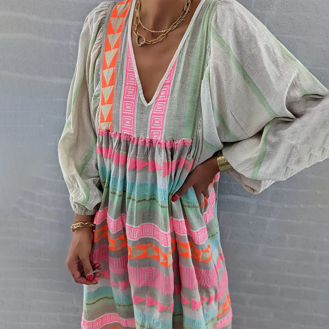 Boho Geo Embroidered Midi Dress | Artful Ease for Everyday