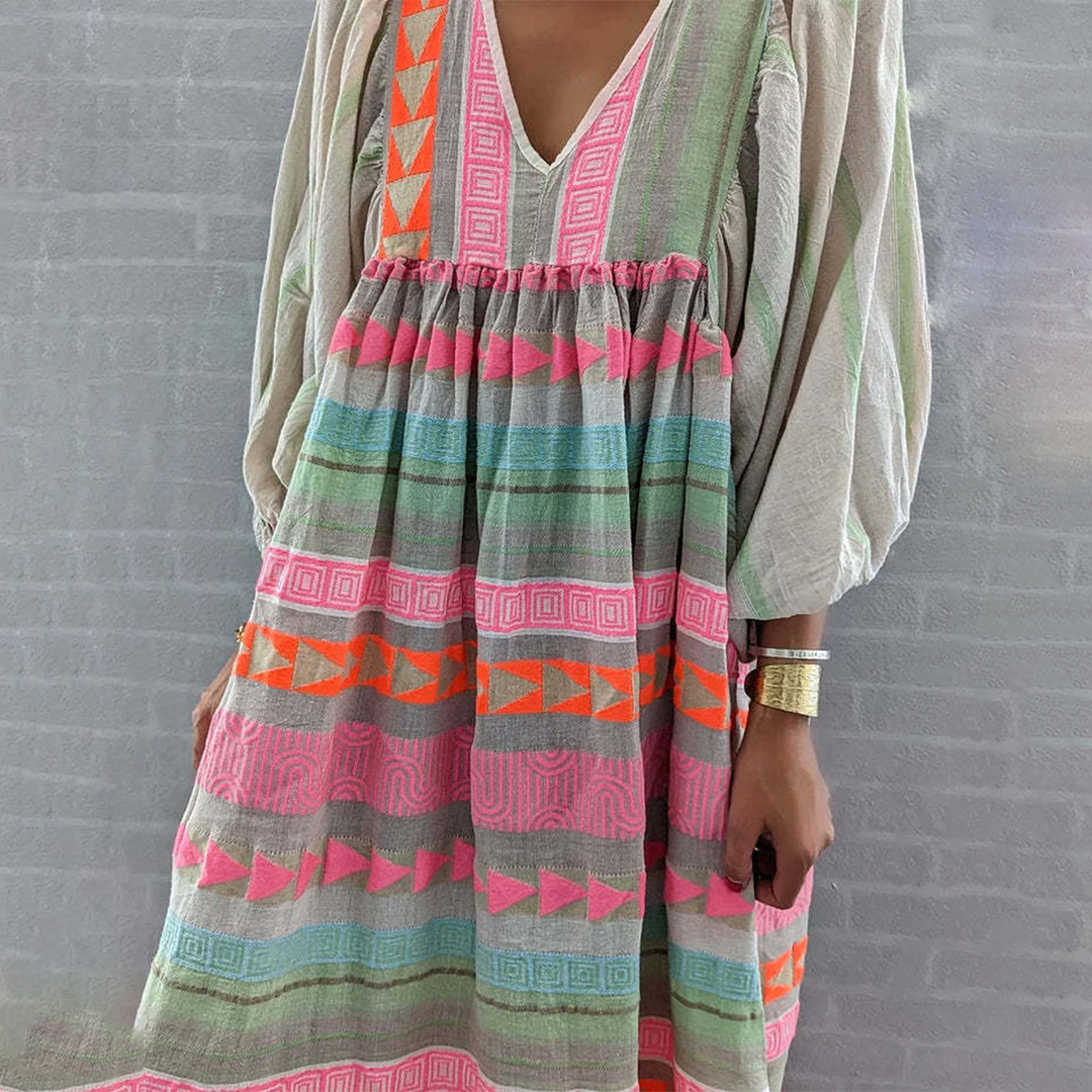 Boho Geo Embroidered Midi Dress | Artful Ease for Everyday