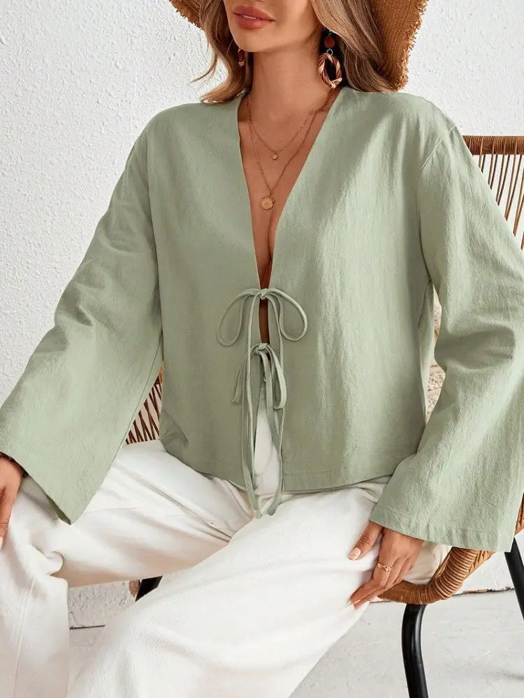 Coastal Breeze Tie-Front Blouse | Effortless Layers | Laid-Back Chic