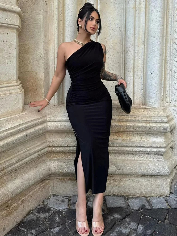 Midnight Muse Dress | One-Shoulder Elegance | Sleek Sophistication