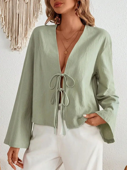 Coastal Breeze Tie-Front Blouse | Effortless Layers | Laid-Back Chic
