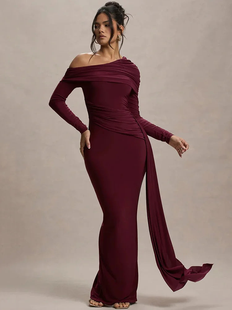 Bordeaux Maxi Dress | Train Detail | Elegant and Glamorous