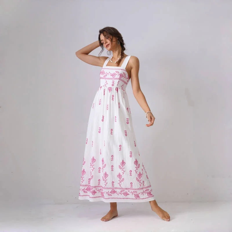 Boho Blossom Maxi Dress | Hand-Stitched Look | Laid-Back Elegance