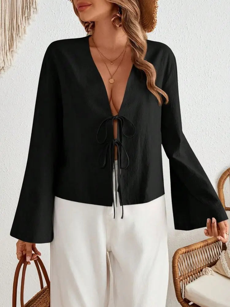 Coastal Breeze Tie-Front Blouse | Effortless Layers | Laid-Back Chic