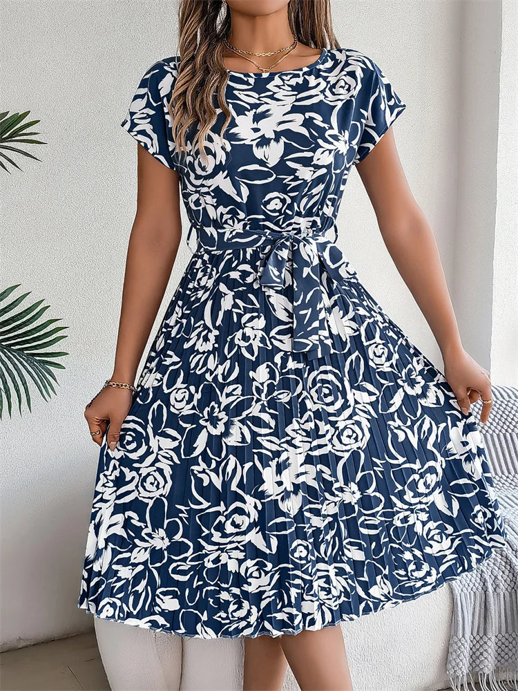 Pleated Floral Midi Dress | Effortless Elegance in Every Step