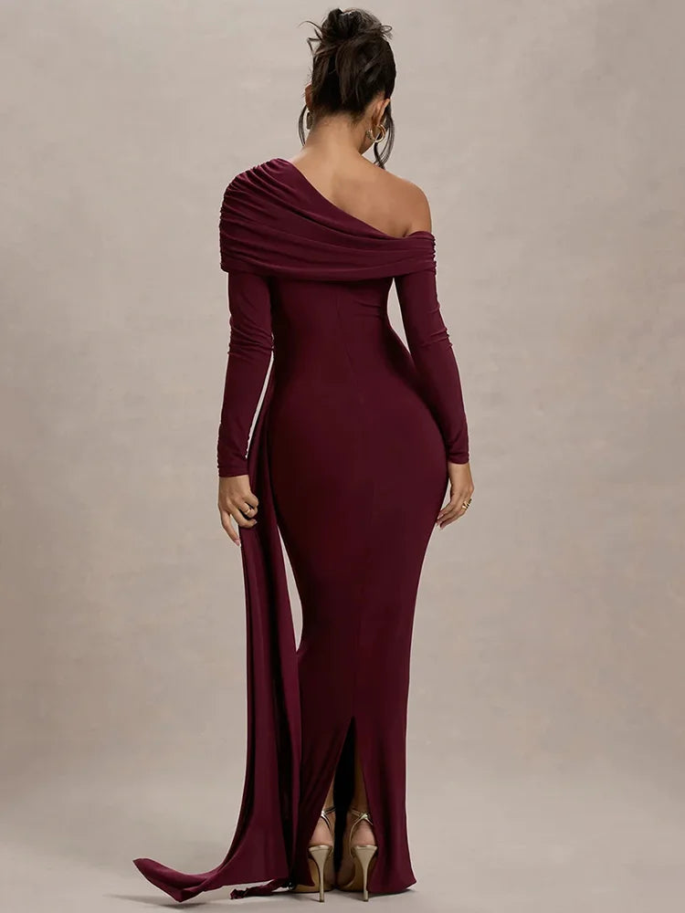 Bordeaux Maxi Dress | Train Detail | Elegant and Glamorous