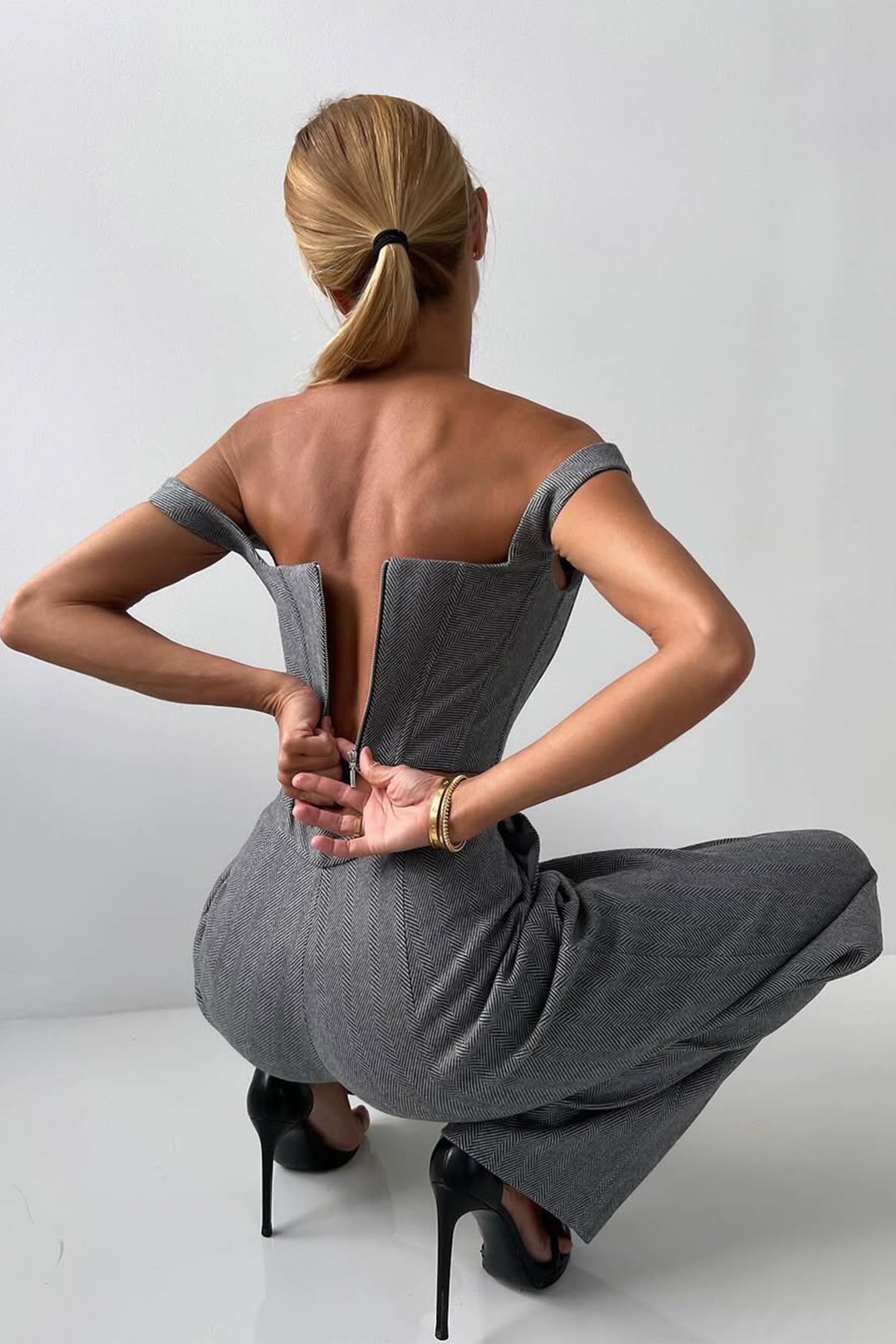Structured Herringbone Three-Piece Set | Tailored Power Look