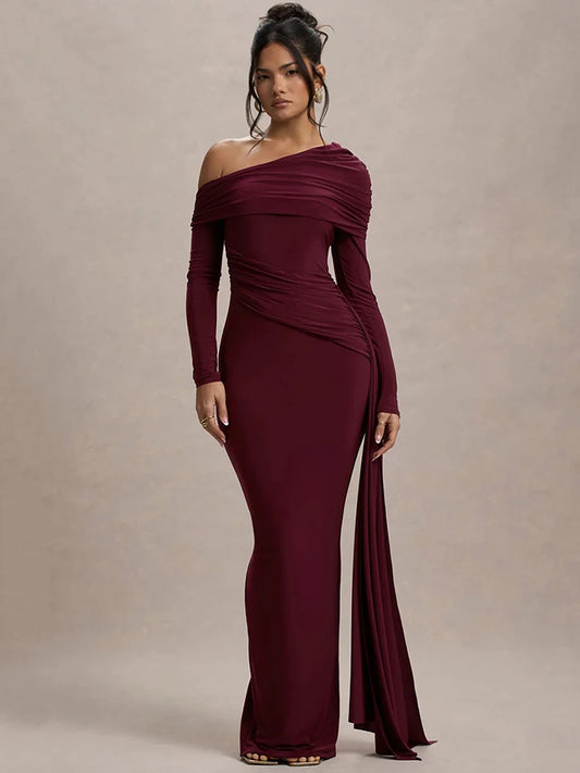Bordeaux Maxi Dress | Train Detail | Elegant and Glamorous