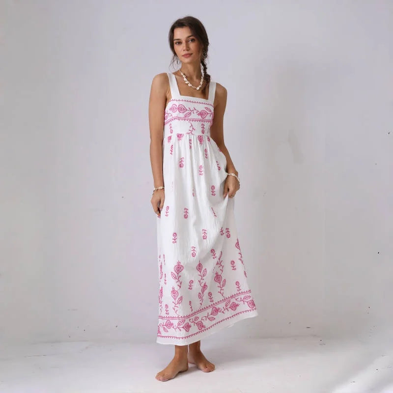 Boho Blossom Maxi Dress | Hand-Stitched Look | Laid-Back Elegance