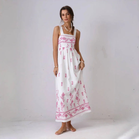 Boho Blossom Maxi Dress | Hand-Stitched Look | Laid-Back Elegance