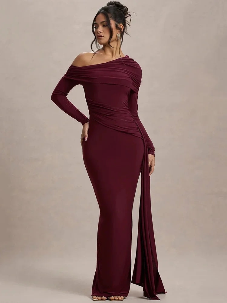 Bordeaux Maxi Dress | Train Detail | Elegant and Glamorous