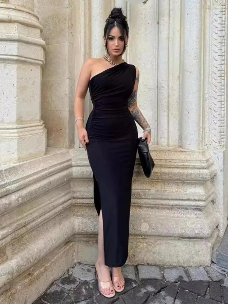 Midnight Muse Dress | One-Shoulder Elegance | Sleek Sophistication
