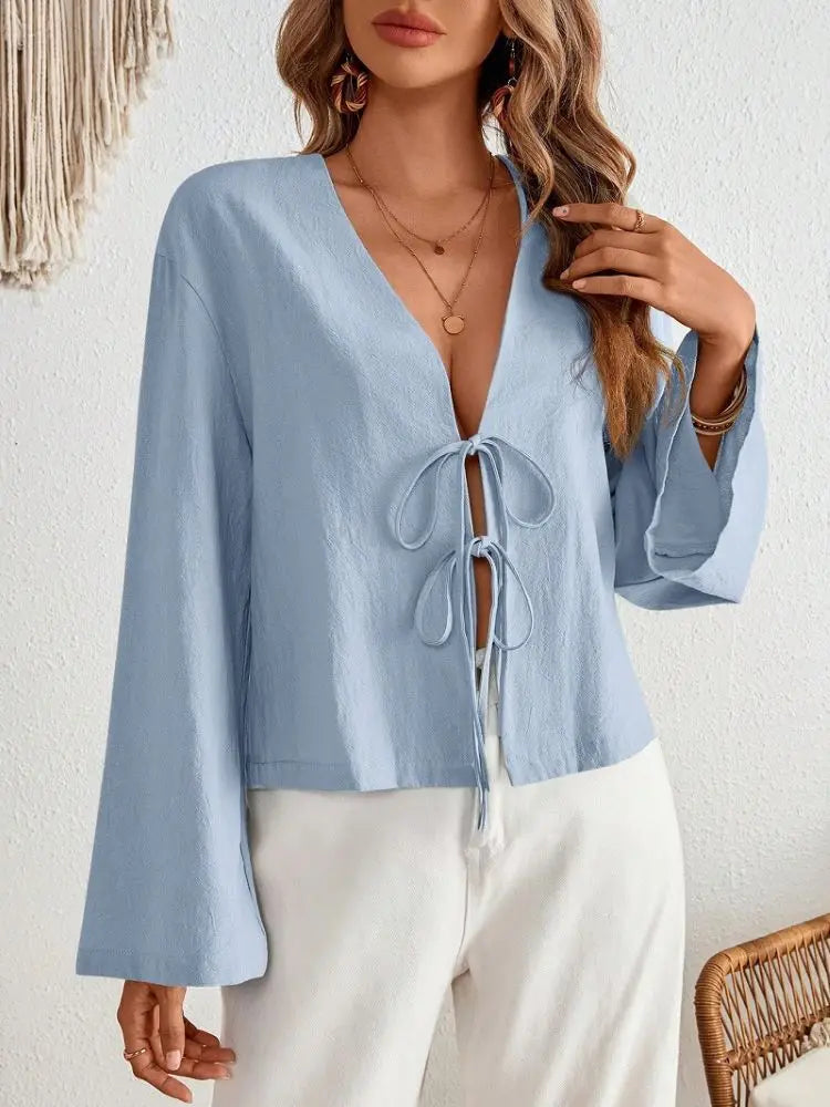 Coastal Breeze Tie-Front Blouse | Effortless Layers | Laid-Back Chic
