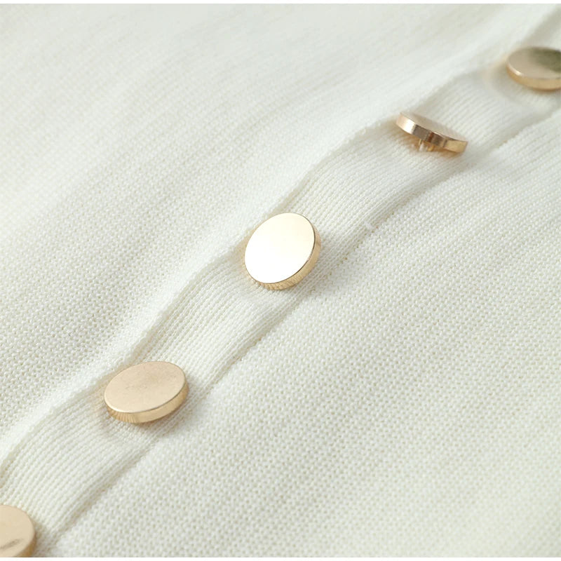 Chic Knit Midi Dress | Button-Front Detail | Modern Minimalism
