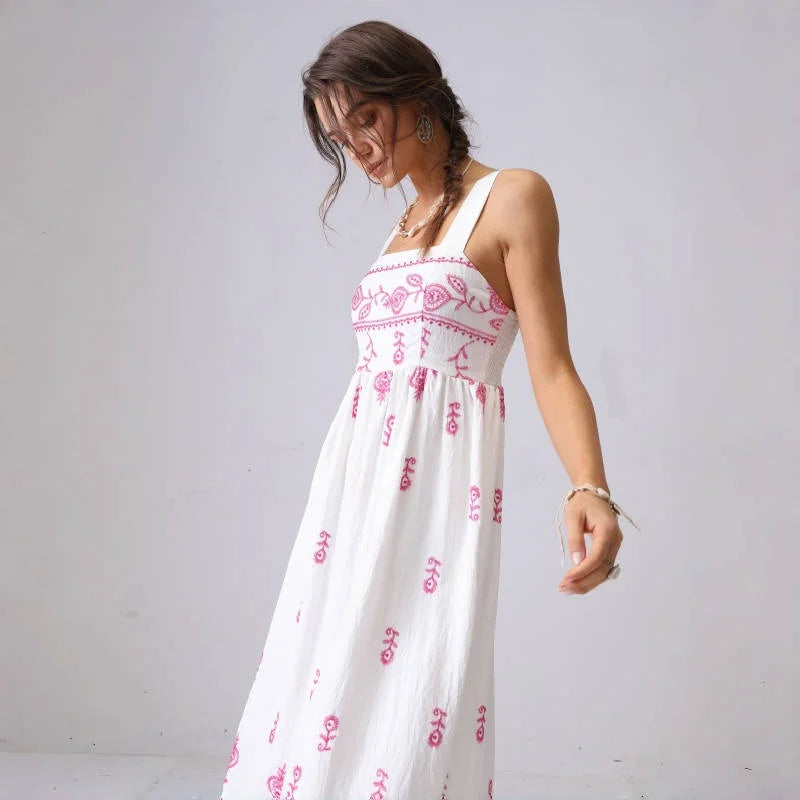 Boho Blossom Maxi Dress | Hand-Stitched Look | Laid-Back Elegance