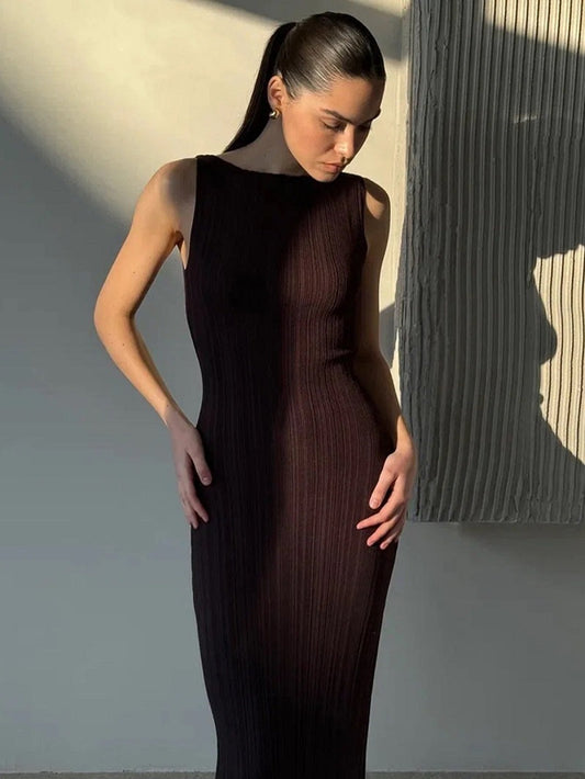 Sleek Rhythm Ribbed Maxi Dress | Sculpted Minimalism