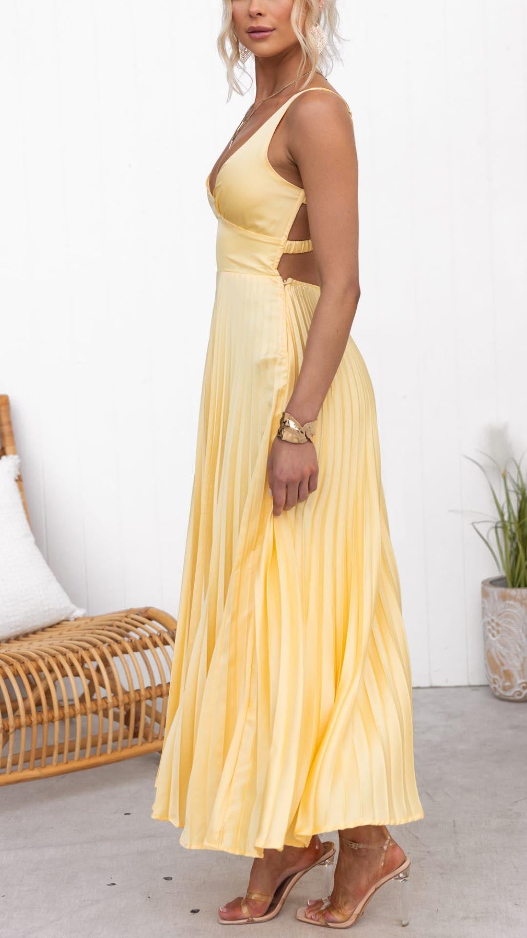 Pleated V-Neck Midi Dress | Effortless Elegance