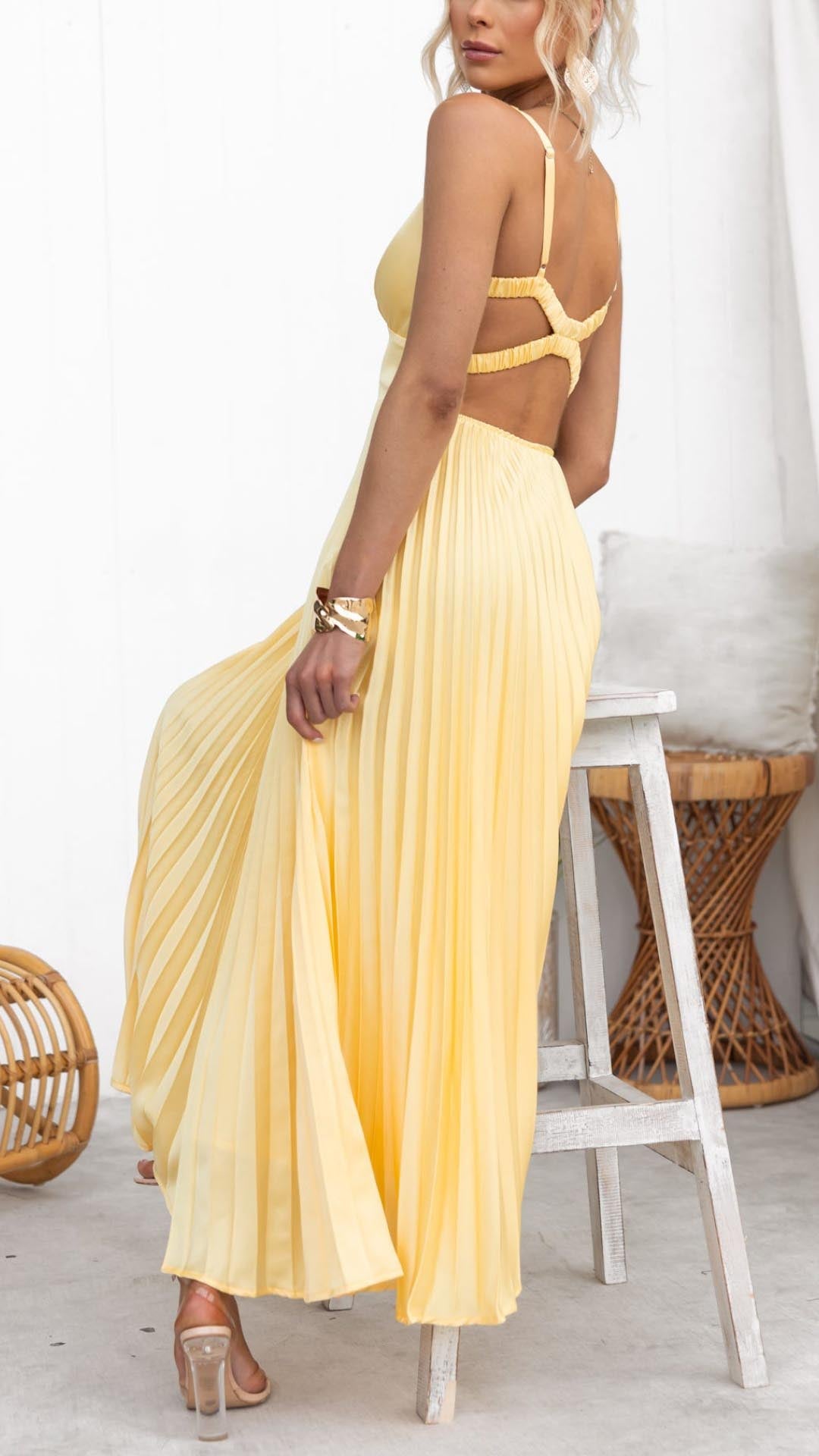 Pleated V-Neck Midi Dress | Effortless Elegance