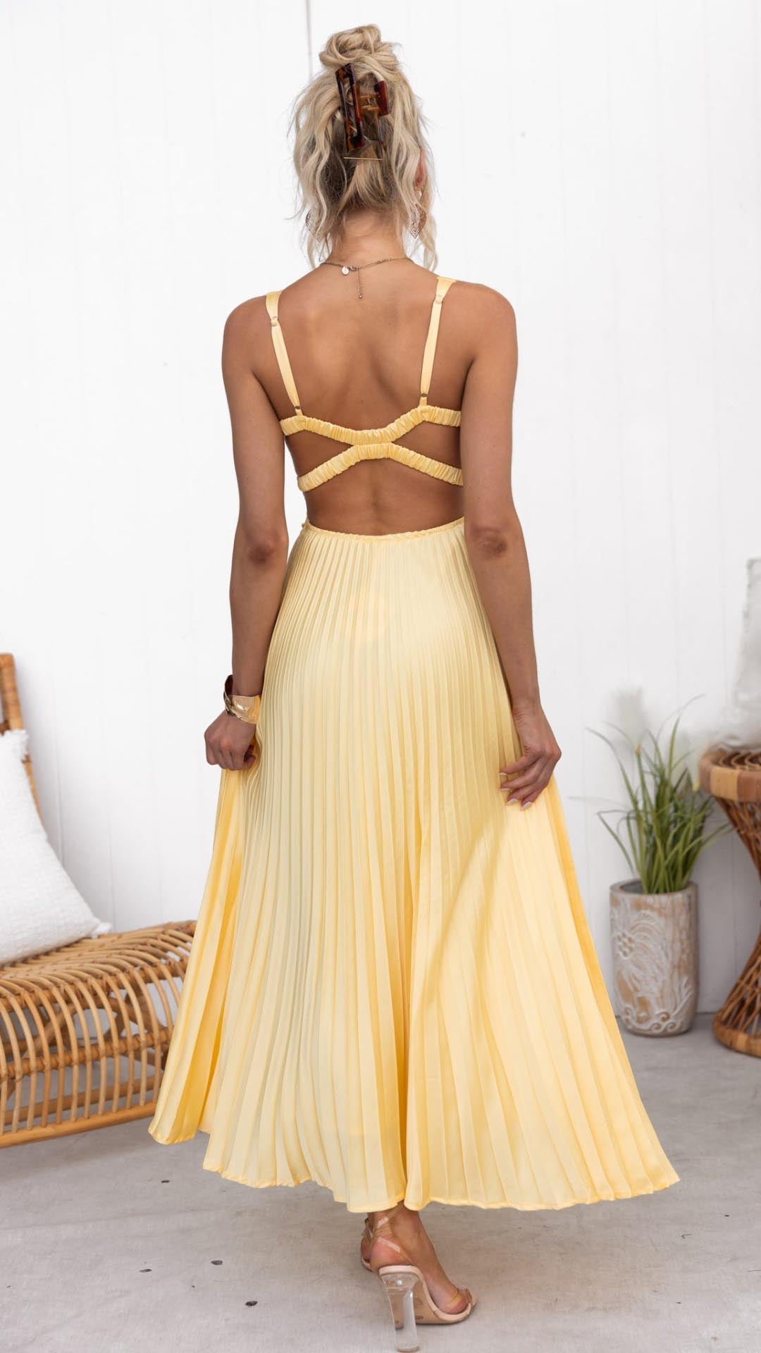 Pleated V-Neck Midi Dress | Effortless Elegance