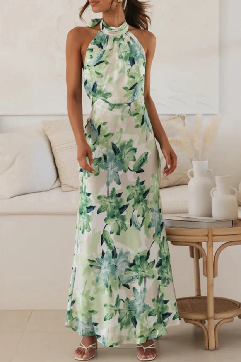 Bloomlight Halter Maxi Dress | Botanical Elegance