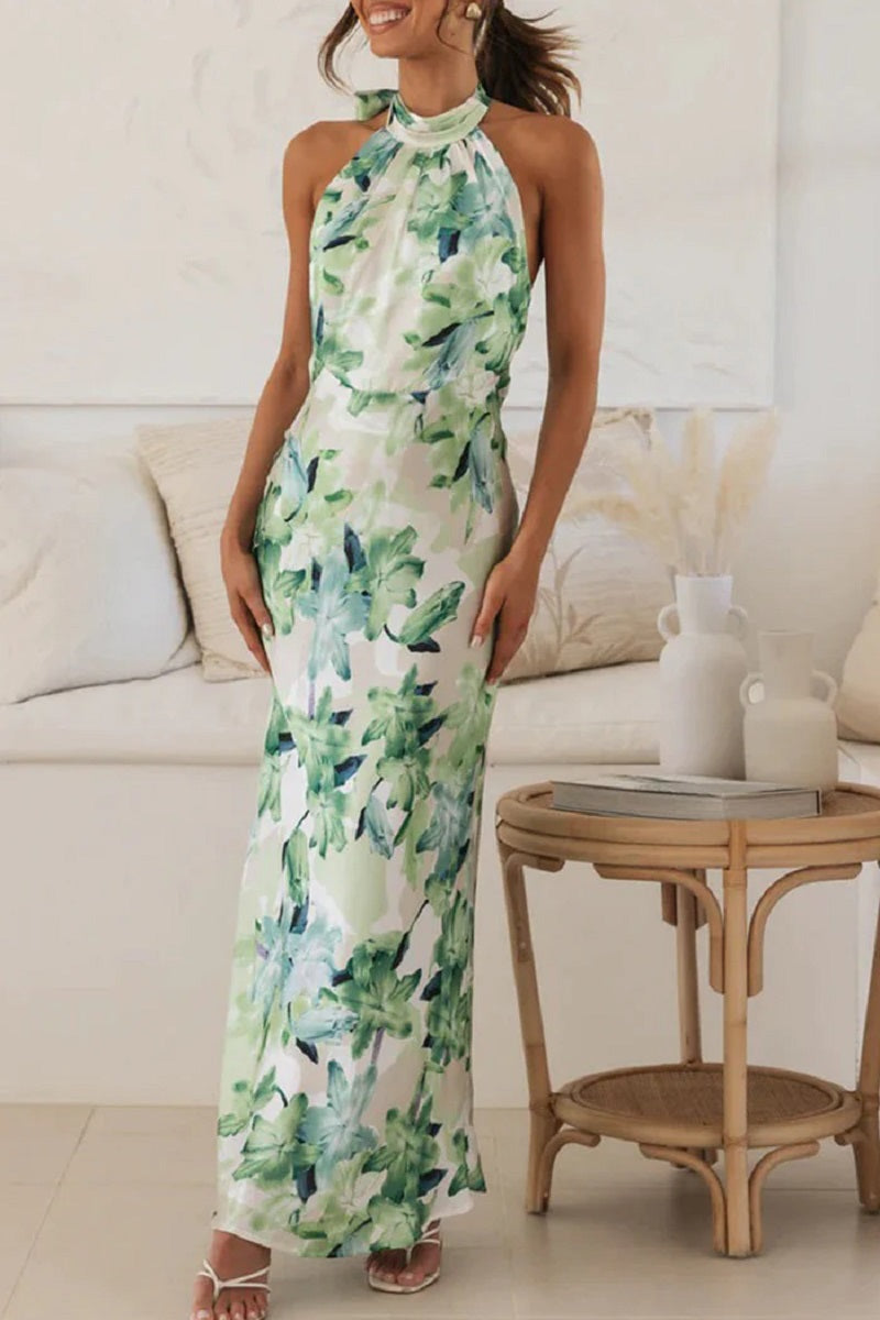Bloomlight Halter Maxi Dress | Botanical Elegance