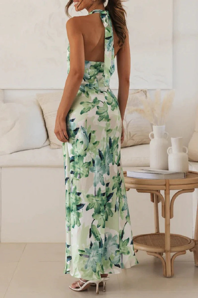 Bloomlight Halter Maxi Dress | Botanical Elegance