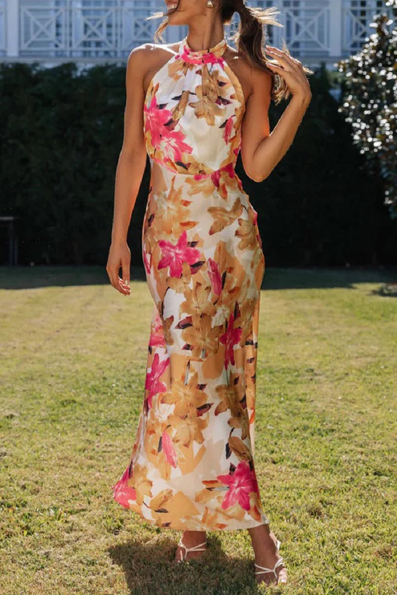 Bloomlight Halter Maxi Dress | Botanical Elegance