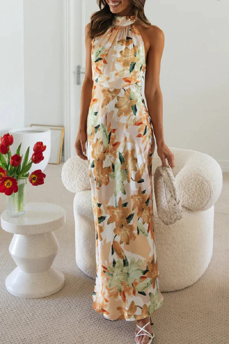 Bloomlight Halter Maxi Dress | Botanical Elegance