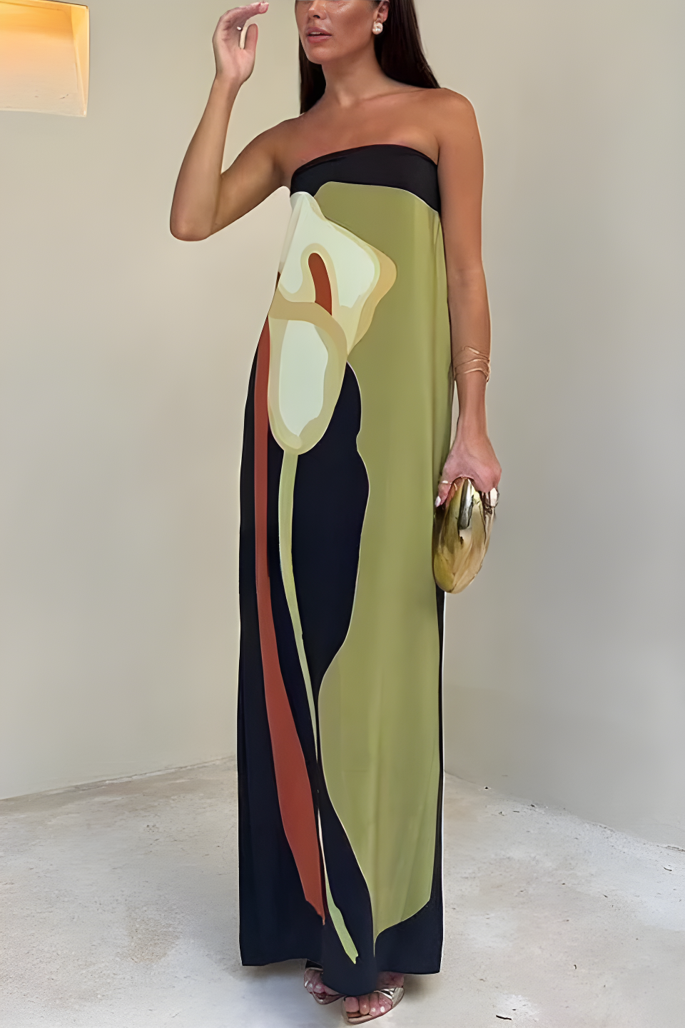 Abstract Bloom Strapless Dress | Artistic & Effortless Elegance