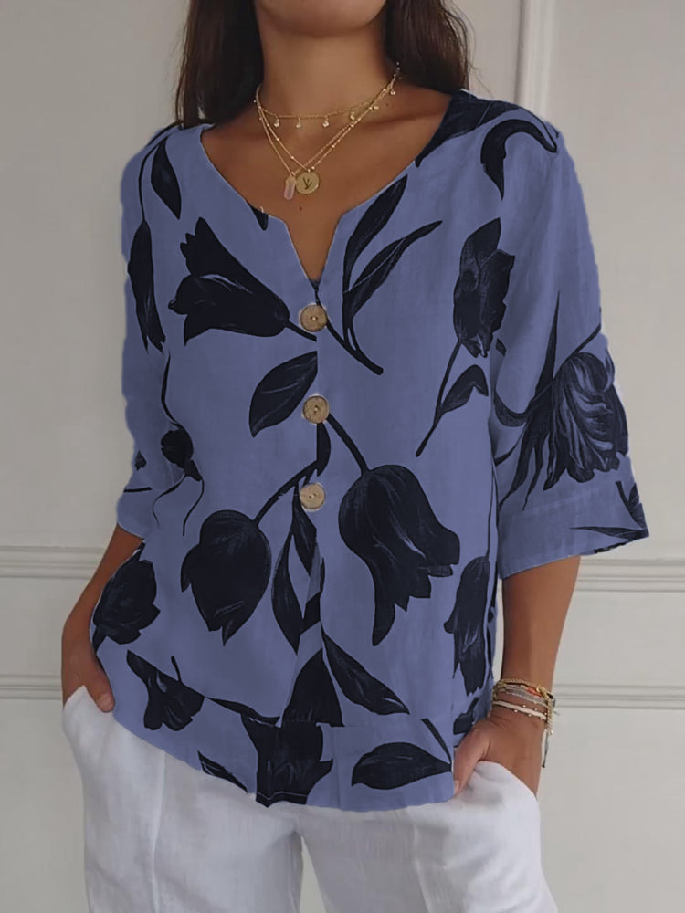 Botanical Breeze Linen Blouse | Bold Print | Relaxed Summer Fit