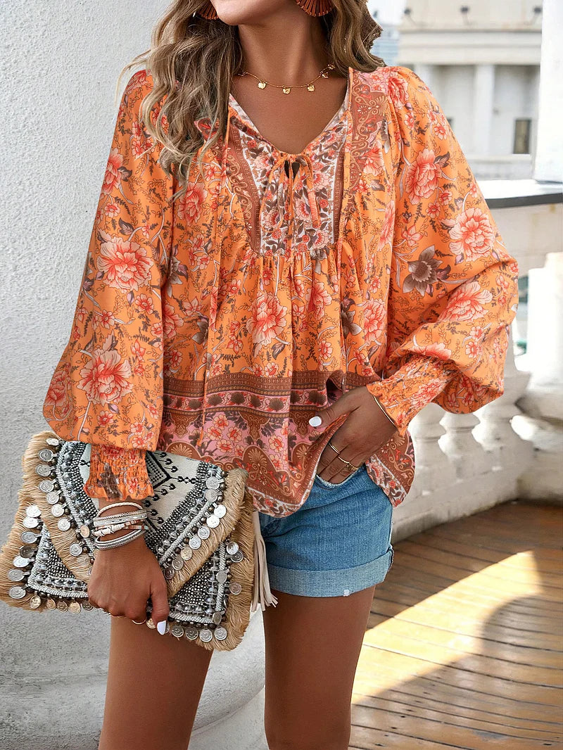 Boho Floral Peasant Blouse | Romantic Free-Spirit Vibes