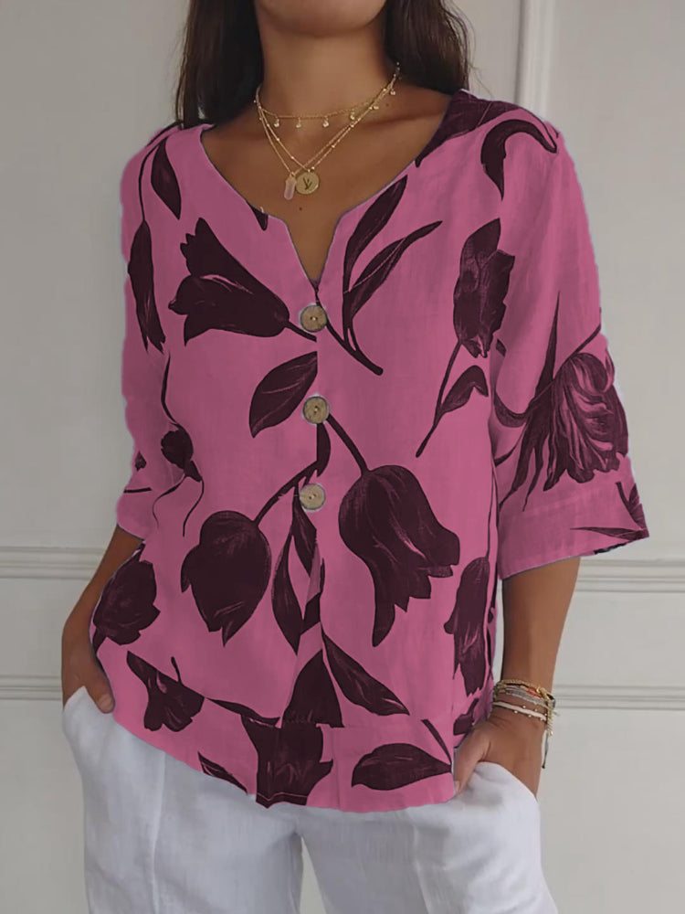 Botanical Breeze Linen Blouse | Bold Print | Relaxed Summer Fit
