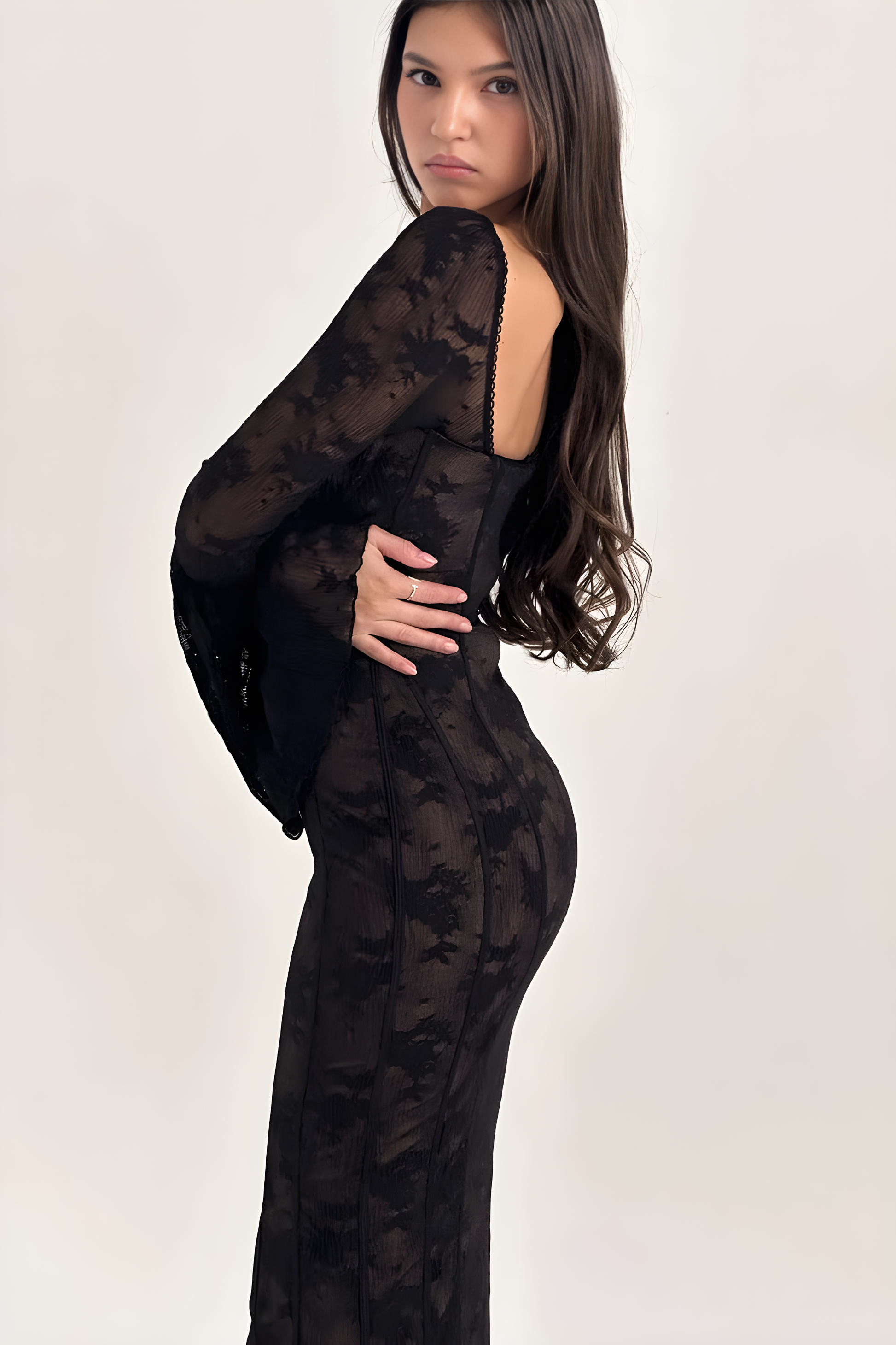 Midnight Eclipse Lace Gown | Elegant & Edgy Evening Drama